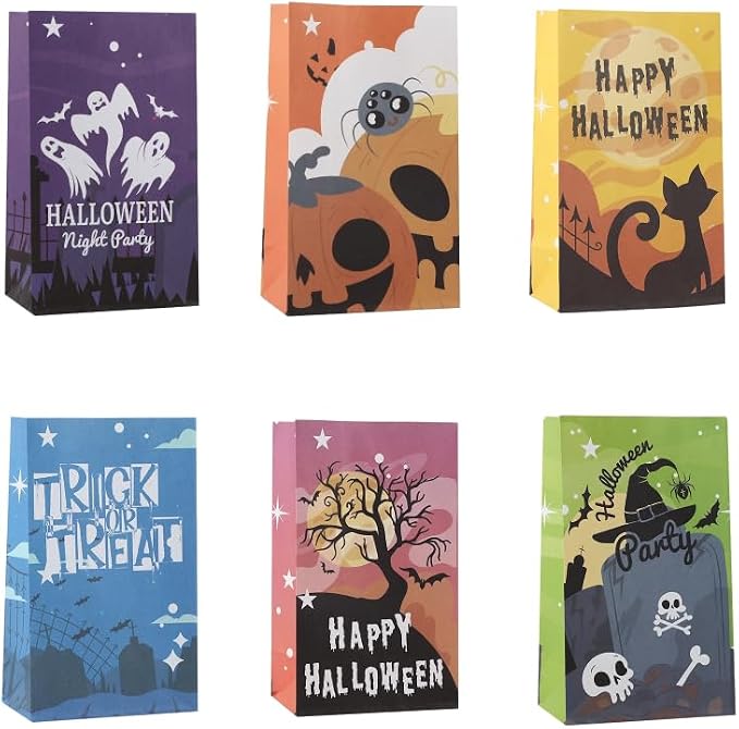 Halloween Treat Bags - 30 PCS Halloween Party Favors,Halloween Goodie Bags with Stickers for Kids | Candy Bags - Trick or Treat Bags,Mini Paper Gift Basket- HALLOWEEN Decorations Party Supplies