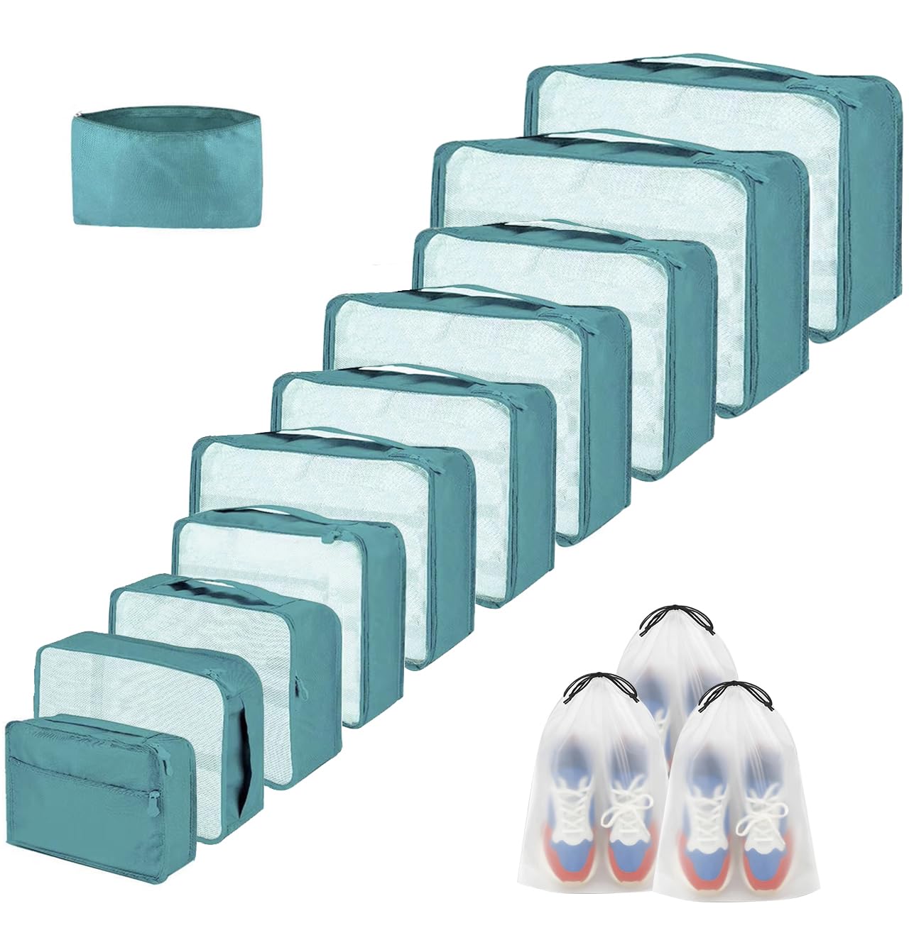 14 cubi da imballaggio extra large, varie dimensioni, organizer per valigie, sacchetti leggeri per valigie (14, verde acqua)