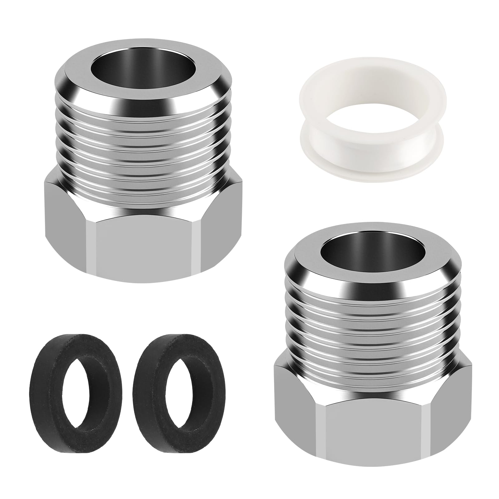 Produktbild von 2er-Set Edelstahl Adapter 1/2″ Auf 3/8″ – Mit Rückschlagventil, Dichtungen & Dichtband, Für Wasseranschlüsse, Toilette, Waschmaschine