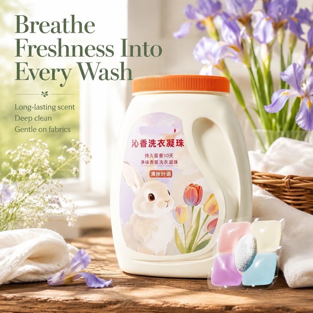 Perle for bucato 5 in 1, rimozione macchie, profumo fresco, 50 ct | Pulizia profonda multicamera, profumo duraturo, cura delicata.