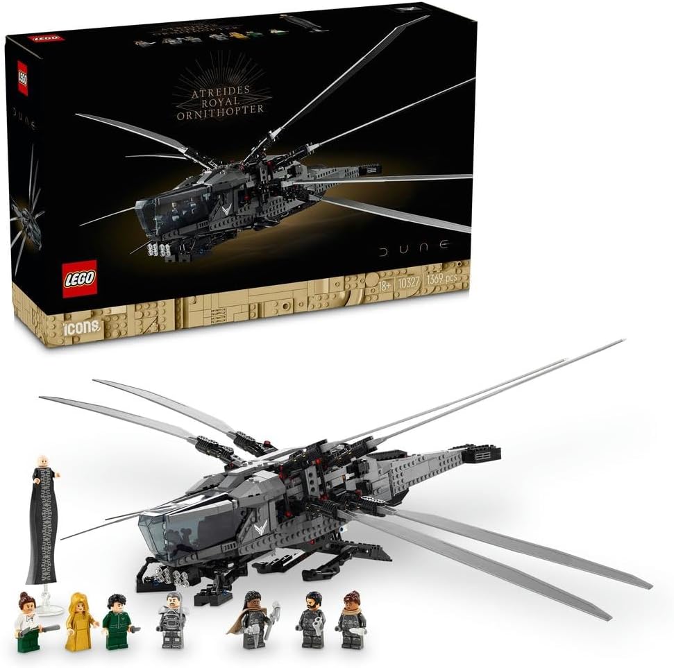 10327 Icons Dune Atreides Royal Ornithopter, Model Kit for Adults to Build, Movie-Themed Aviation Gifts for Men, Women, Him, Her, Vehicle Set with 8 Minifigures Inc. Chani & Baron Harkonnen