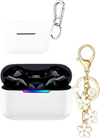 for Razer Hammerhead V3 X HyperSpeed Case Cover with Cute Keychain, Soft Silicone Full-Body Shockproof Protective Case Cover for Razer Hammerhead V3X Earbuds for Women Men White