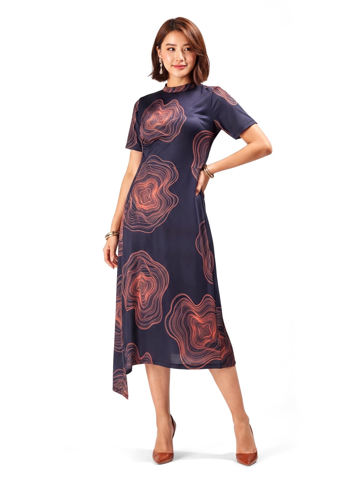 hellcat Asymmetrical Hem Dress for Women | Western Maxi Dress | Round Neck A-Line Half Sleeves Dress | Modern Dress for Women-picture-32