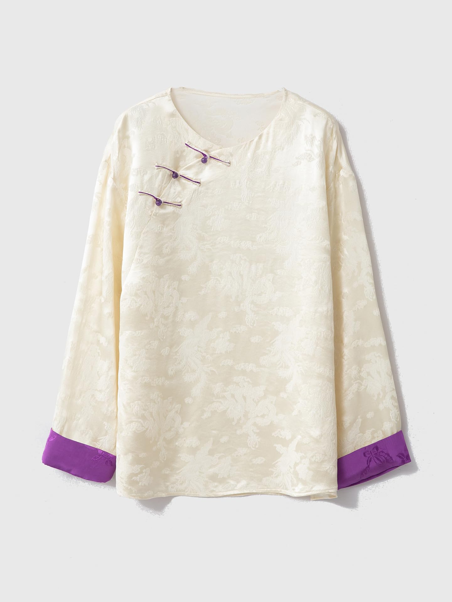 Blusa Beige de Estilo Nacional Chino con Mangas enrolladas