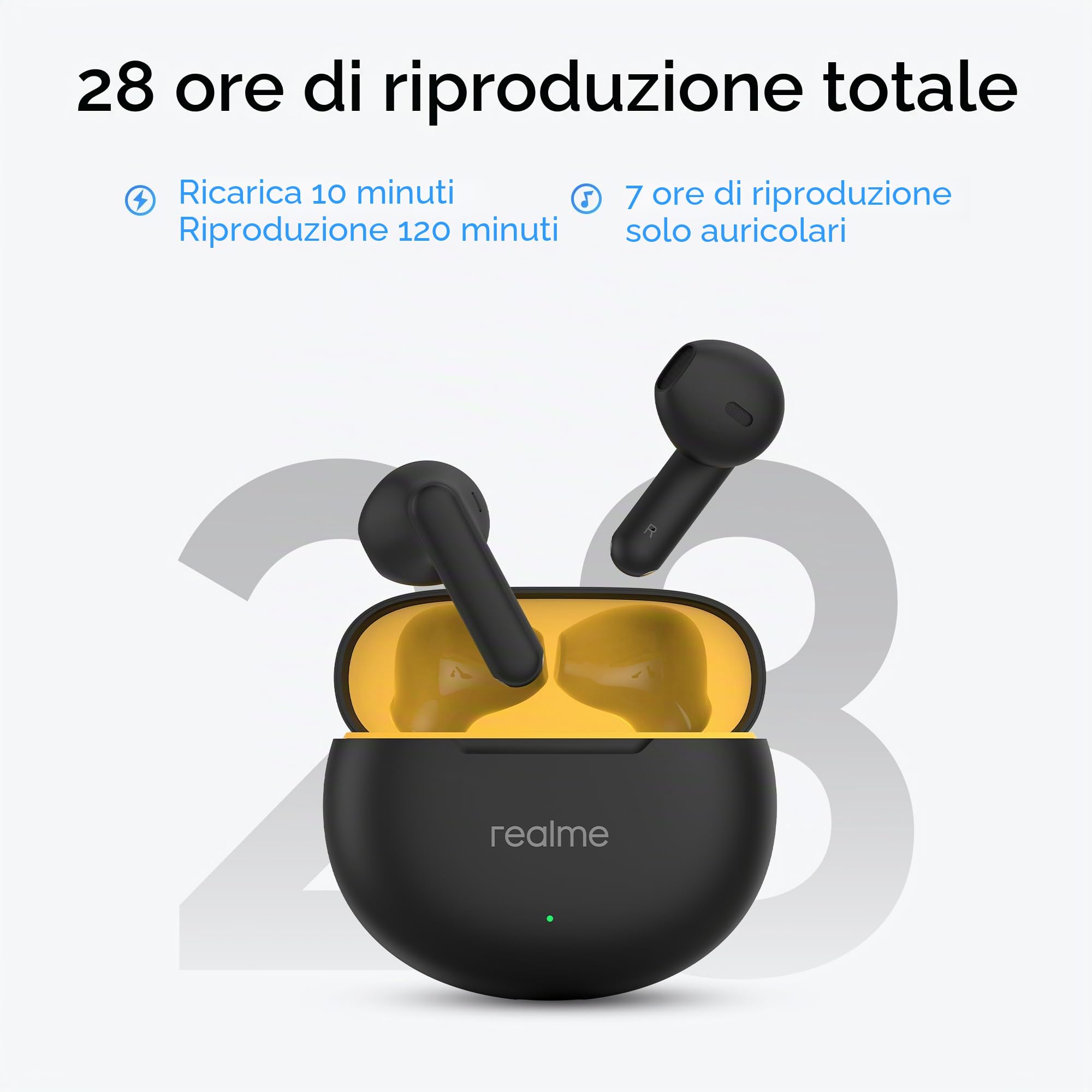 realme Buds T01 - Auricolari in-ear wireless con AI ENC per chiamate, driver dinamico da 13 mm, batteria fino a 28 ore, latenza 88 mm, Bluetooth V5.4 e Google Fast Pair (nero)