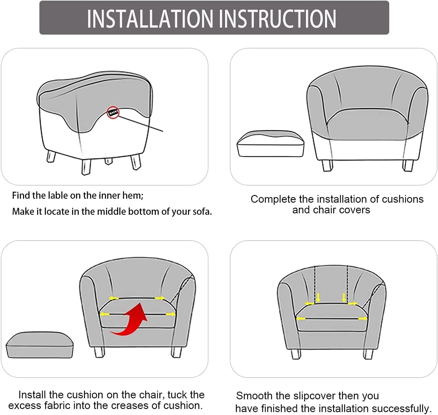 Chair is Not Included, Cover Only ,2 Pieces Velvet Tub Chair Covers with Cushion Cover, Removable Stretch Club Chair Slipcover for IKEA Tullsta, Armchair Furniture Protector for Living Room (Black)