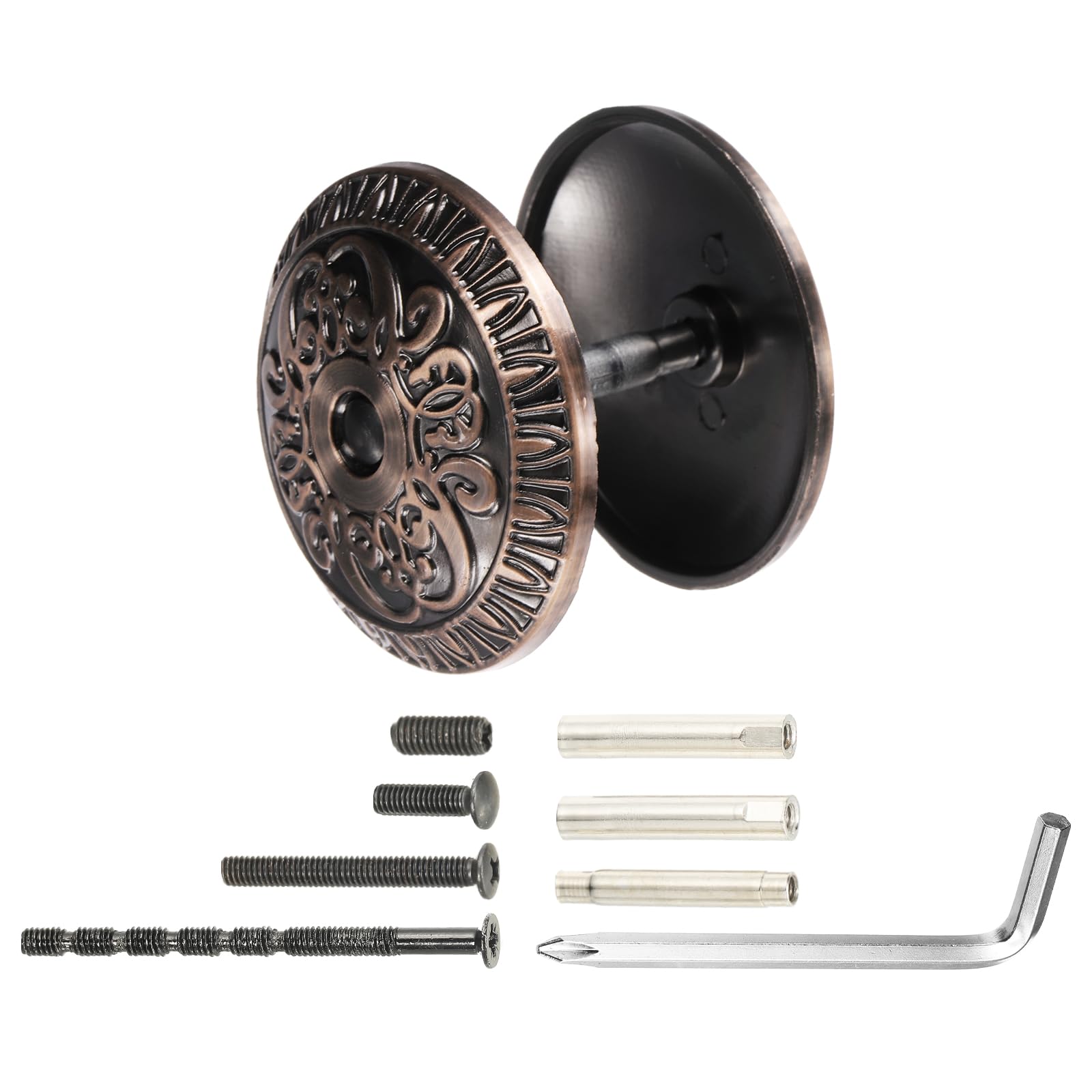 PATIKIL Door Hole Cover Plate, 2 Inch Zinc Alloy Flower Round Deadbolt Knobs Fixing Cover with Hex Wrench Fits Doors 2" to 4-3/4" Thick for Hole Filling Decoration, Bronze
