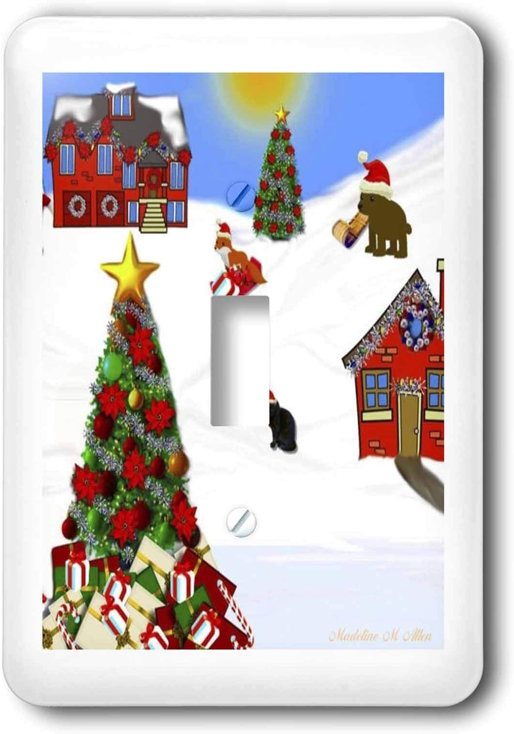 3dRose LLC lsp_8422_1 Bear, Fox In Santa Hats Christmas, Single Toggle Switch
