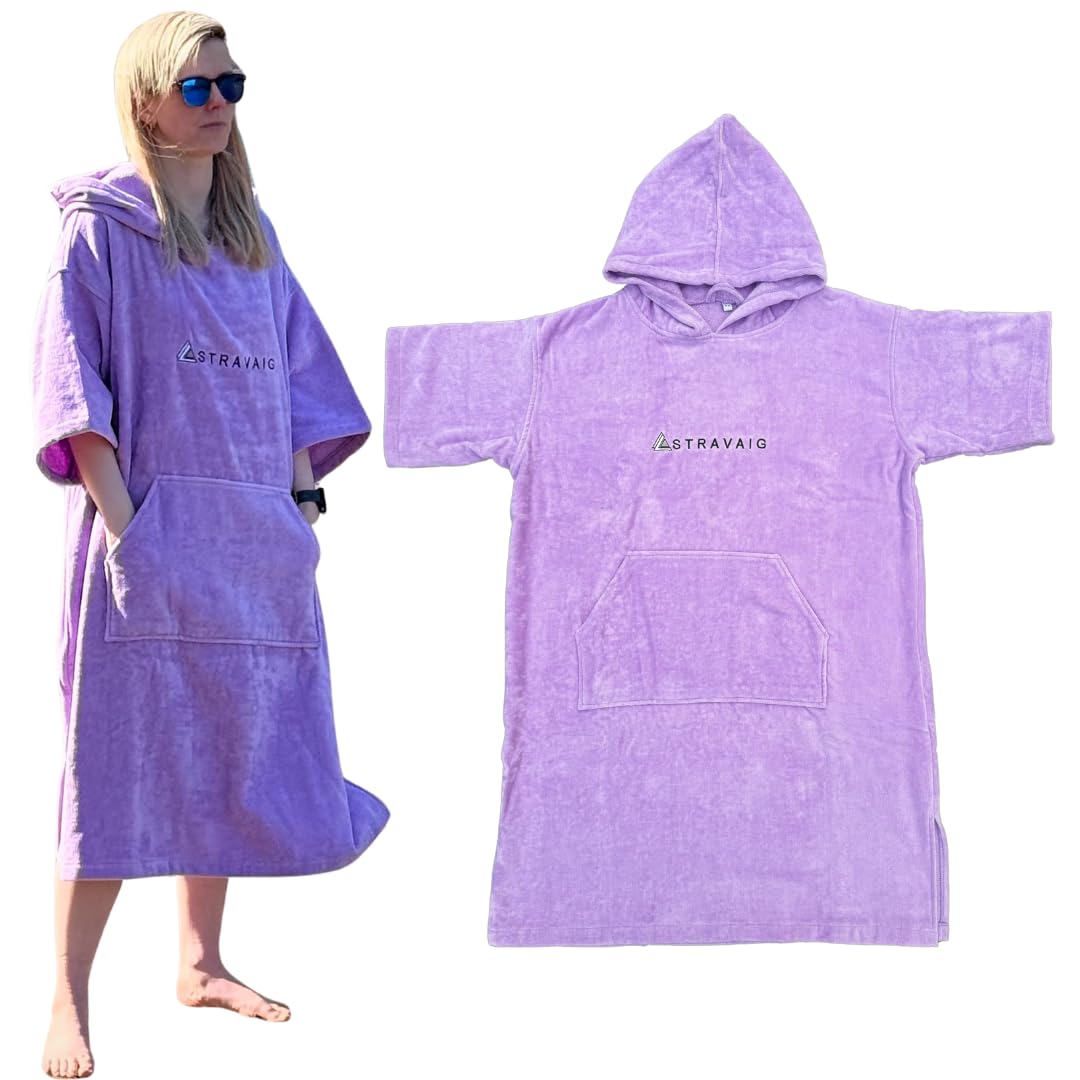 Stravaig Towelling Poncho for Adults and kids (350gsm) - Easy Changing Towelling Robe for Swim, Surf, Wild Swimming, Beach (Lilac, S-M)