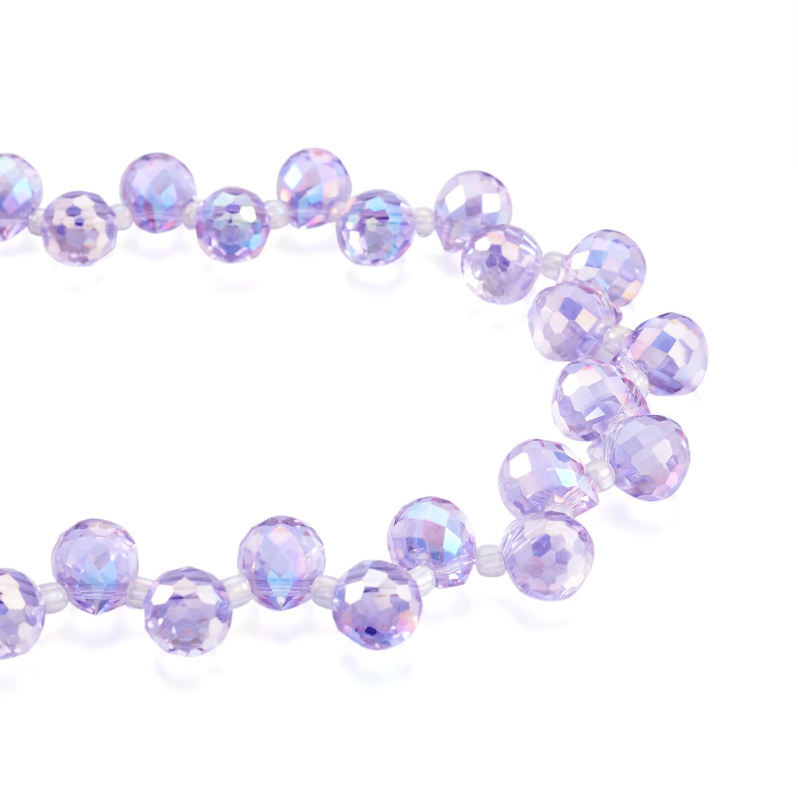 PandaHall 100pcs Crystal Teardrop Glass Beads Faceted Water Drop Transparent Spacer Loose Beads 9.5x8mm Purple AB Color Plated Glass Charms for Jewelry Craft Making