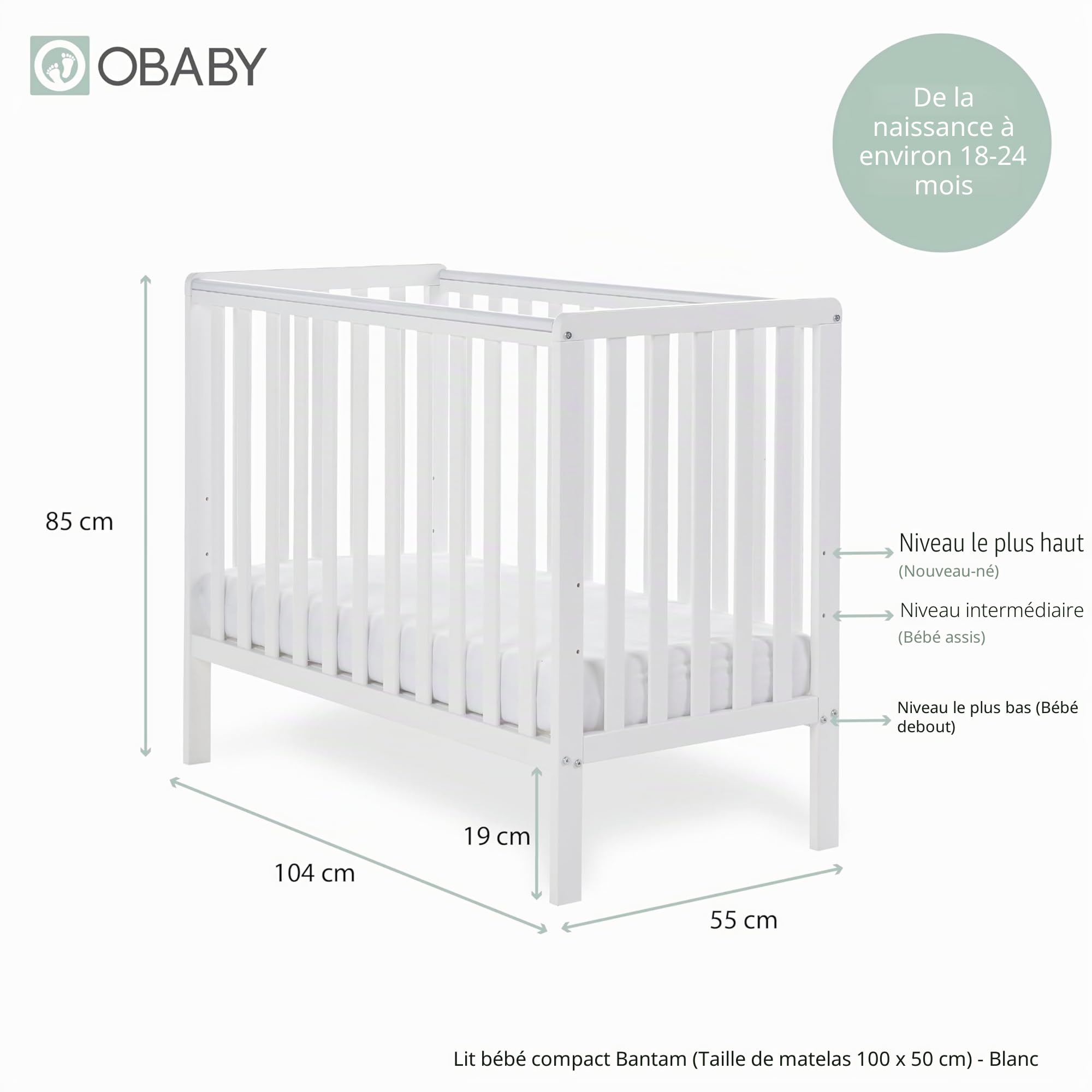 Obaby Bantam Lit économiseur d'espace Blanc