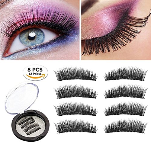 Magnetic Eyelashes 2 Pairs Dual Magnetic False Eyelashes No Glue 3D Reusable Fake Magnet Eyelashes 0.2MM Ultra Thin Handmade Fake lashes for Ultra Soft Natural Look Seconds to Apply (m013-8p)