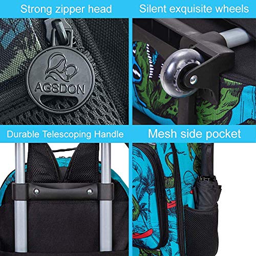3Pcs Rolling Backpack For Boys, Kids Roller Wheels Bookbag, Wheeled School Bag With Lunch Bag - Dinosaur #TOP5