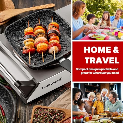 Techwood Electric Stove, Double Infrared Ceramic Hot Plate for Cooking, Two Control Cooktop Burner, Portable Anti-scald handles Suitable for Office/Home/Camp Use, 1800W Compatible for All Cookwares