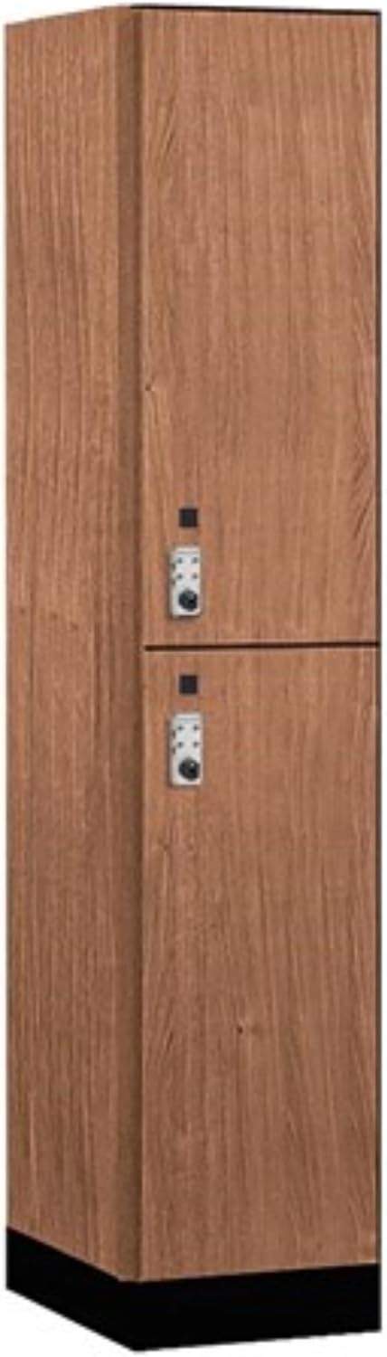 Salsbury 15" Wide Premier Wood Locker-Double Tier-1 Wide-6 Feet High-21 Deep-Red Oak-Silver Resettable Combination Locks