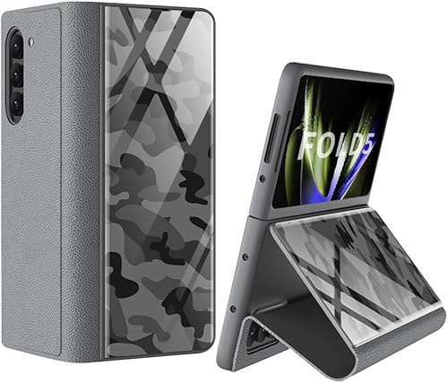 Miniatura 7 de SHIEID Funda para Galaxy Z Fold 5 con función atril  Funda de piel híbrida de cristal chapado en cristal plegable de lujo con protección de bisagra