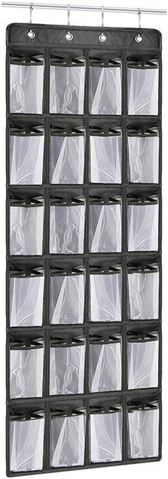 Shoe Organizer,24 Large Mesh Pockets Heavy Duty Over The Door Shoe Rack Shoe Storage Organizer with 4 Metal Hooks, Black