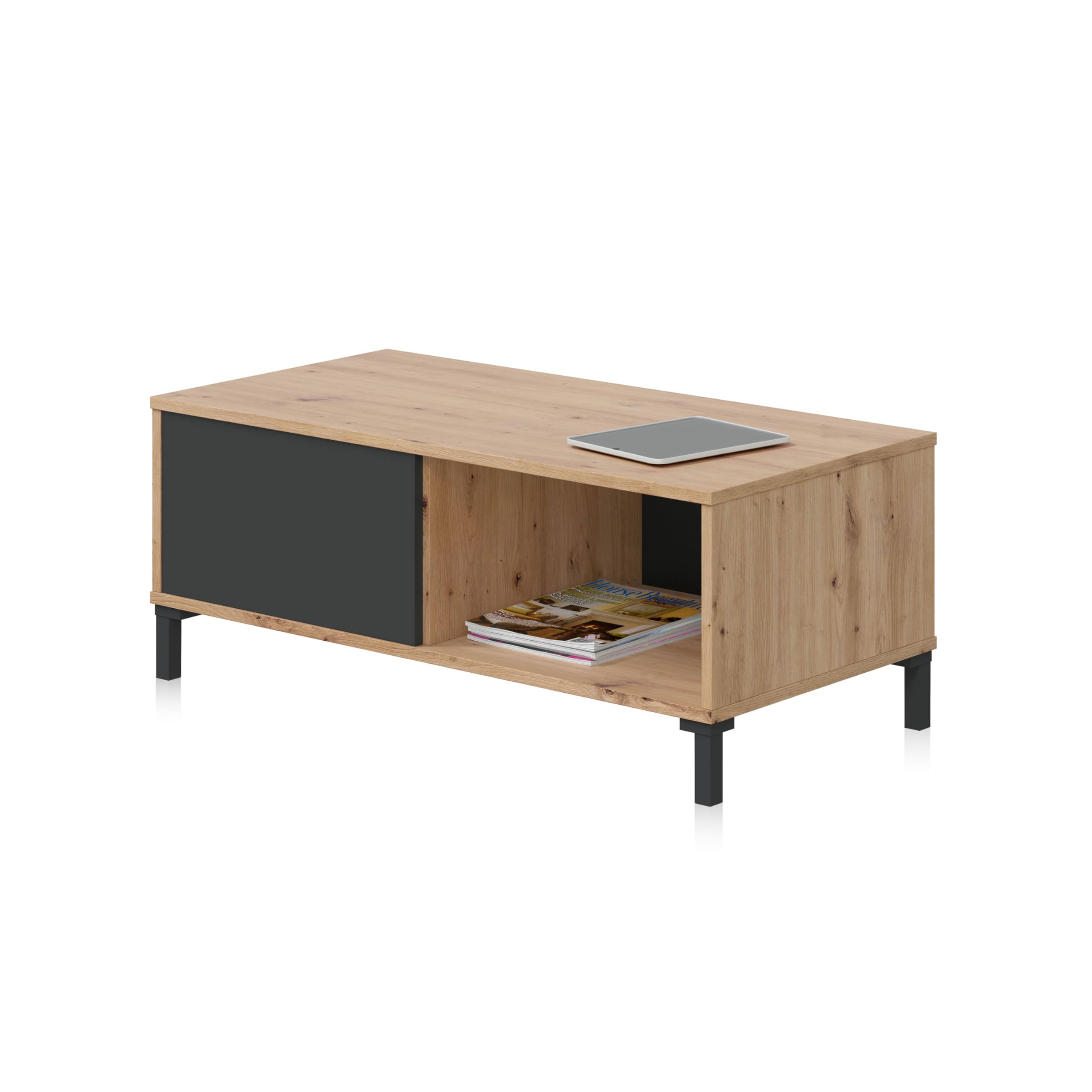 Habitdesign Mesa de Centro con 2 Huecos, Mesa Auxiliar, Modelo Brooklyn, Acabado en Roble Nodi y Gris Antracita, Medidas: 100 cm (Largo) x 50 cm (Ancho) x 40 cm (Alto), Pequeña, 0Z1641W