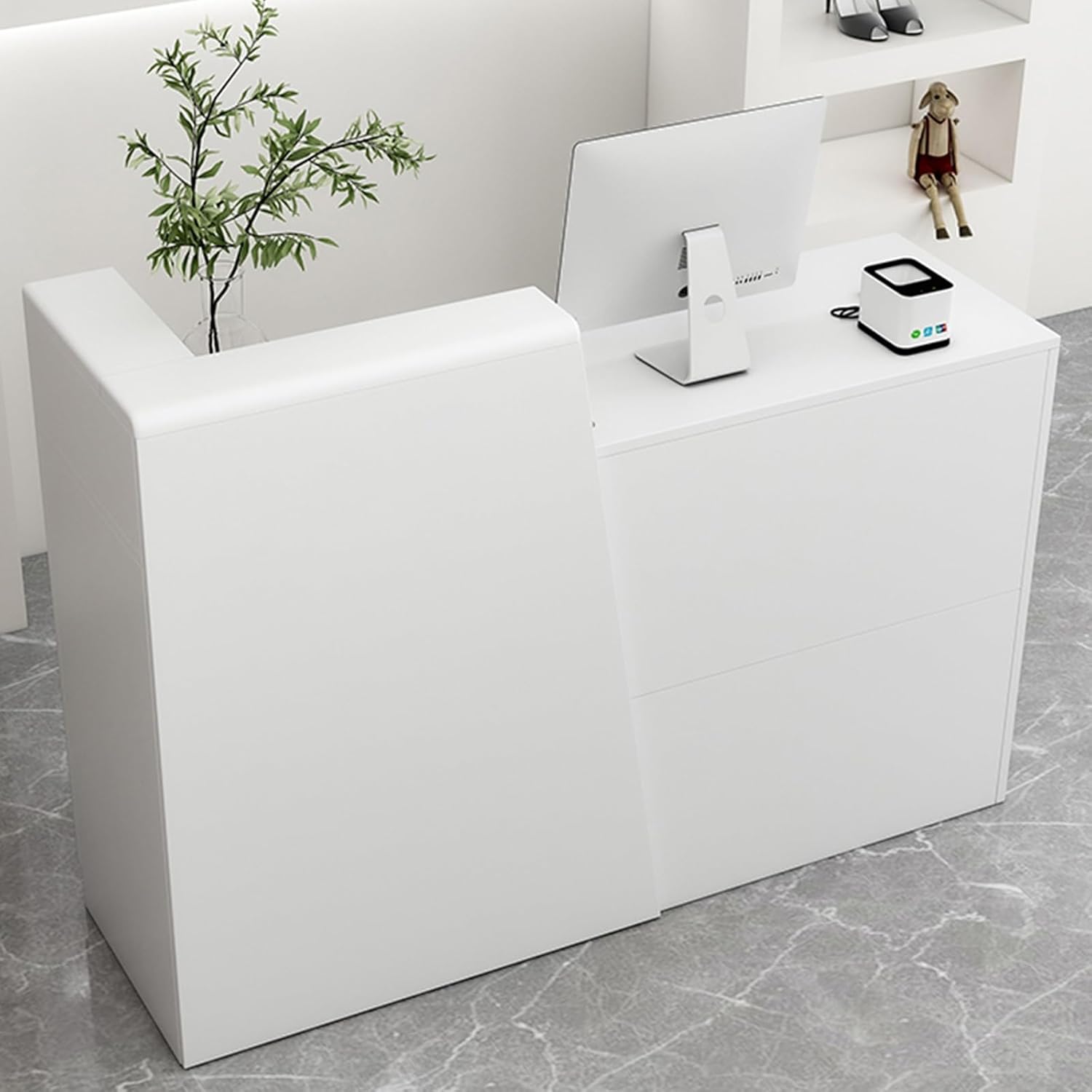 Reception Desk with Counter, Retail Counter Table, Front Desk Reception Table with Drawer and Storage Cabinet, Small Reception Desk for Salon, Reception Room, Checkout(White,80cm)