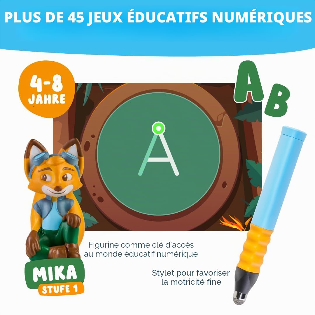 Edurino Mika Kit de démarrage pour première lecture et écriture (niveau 1) à partir de 4 ans avec stylet | Jeu éducatif innovant et numérique | Apprentissage ludique des lettres, des syllabes et des