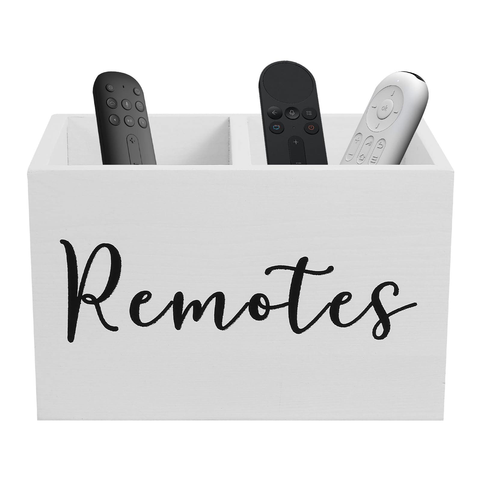 LuLobtg Remote Control Holder, Divided TV Remote Control Storage Box with 2 Compartments, Wooden Table Organiser Storage Caddy for Office Living Room School Desktop(white)