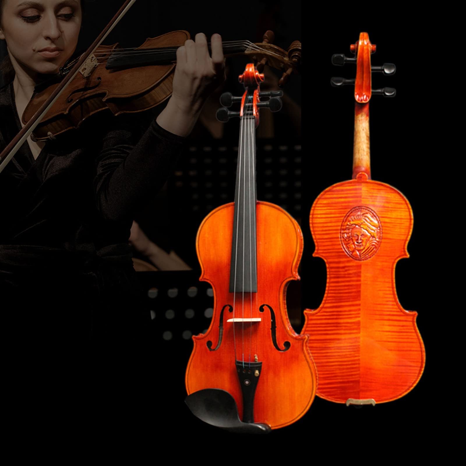 TSTS Violini per Principianti Violino Fatto A Mano in Acero Fiammato con Top in Abete Rosso Violino con Custodia per Arco in Ebano