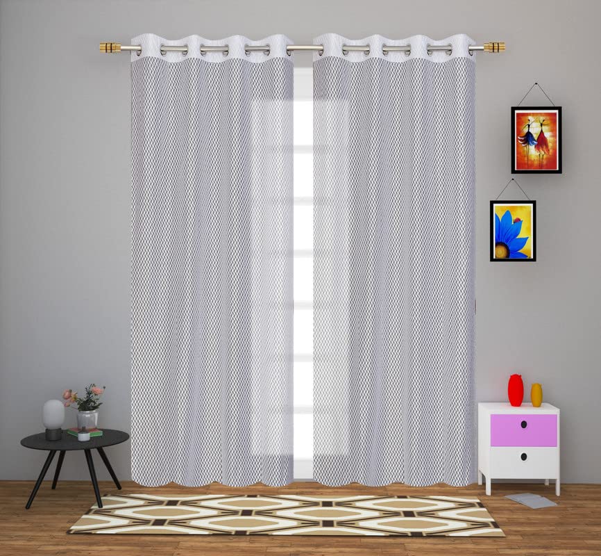 Image of Exporthub Set of 2 Piece Fancy Sparkling Zig Zag Design White Color Heavy Quality Sheer Strip Semi-Transparent Net Curtains - Window - 6 feet Long Living Room and Bedroom (EHSPR272 64)