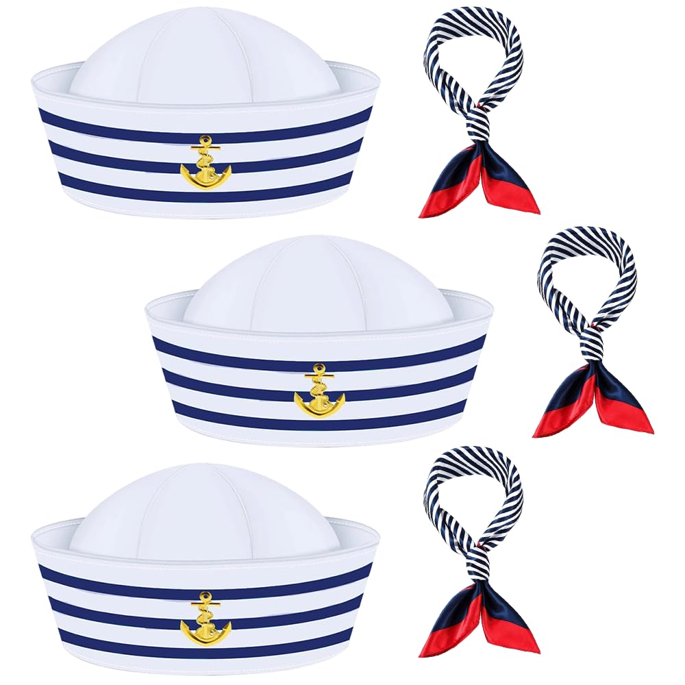 Mbuaopa 6 Pcs Captain Sailor Costume Set, Sailor Hat and Scarf Set