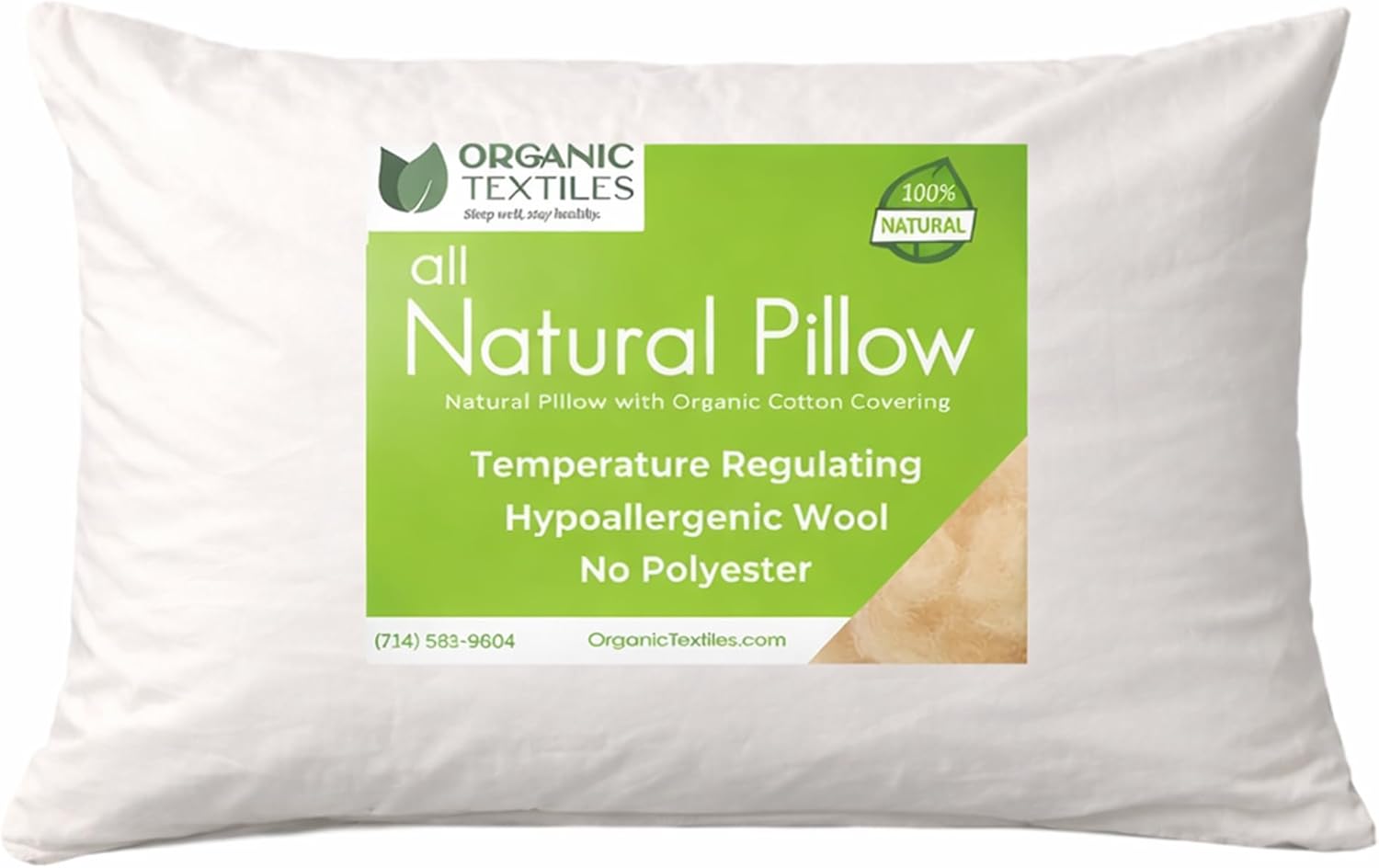 ORGANIC TEXTILES 100% Natural Wool Pillow for Kids and Toddlers with Organic Cotton Cover, (Child Size), Adjustable Loft, Cooling and Breathable, Easy Care, Small Pillow for Children