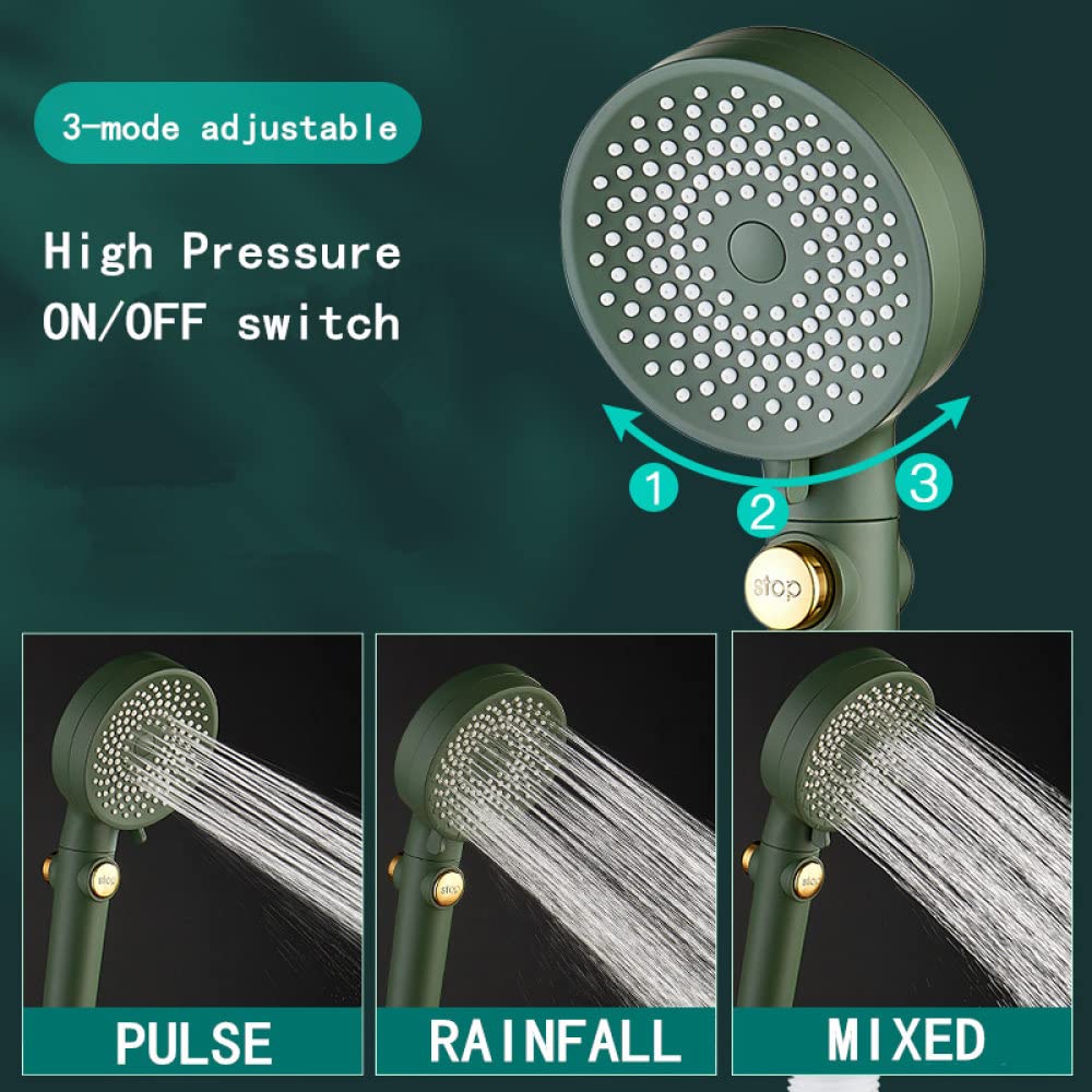 Cabezal de ducha estrellado 3 modos Ajustable de alta presión Cabezal de ducha de agua con parada de una tecla Ducha de lluvia con ahorro de agua para baño, ducha negra, China