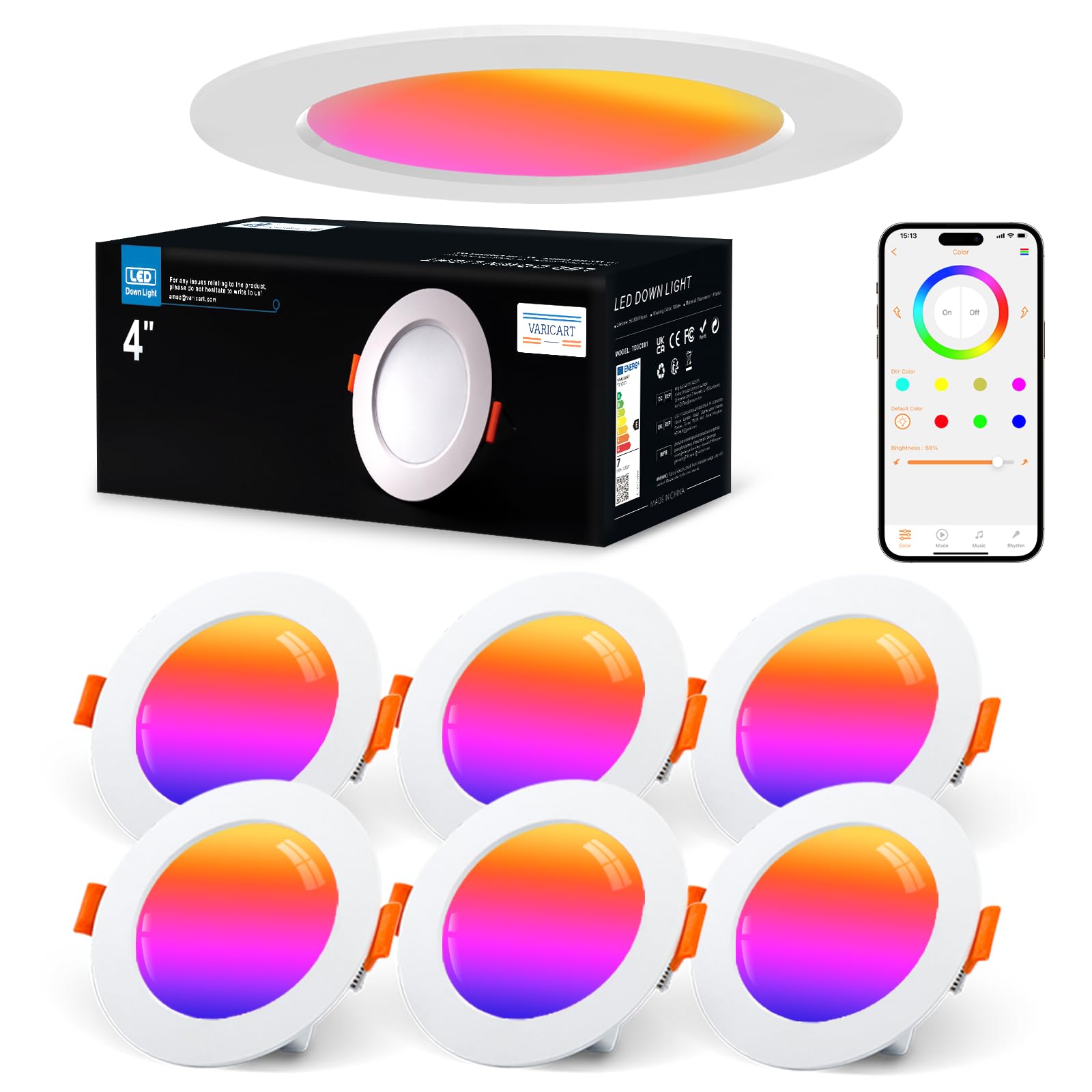 LED Einbaustrahler 230V RGB Alexa, Smart LED Spot Ultra Flach Bluetooth 10W 6er Set, Einbaustrahler Dimmbar Farbig, Deckenspots Musik Sync APP Steuerung, Farben Spots Deckenleuchte
