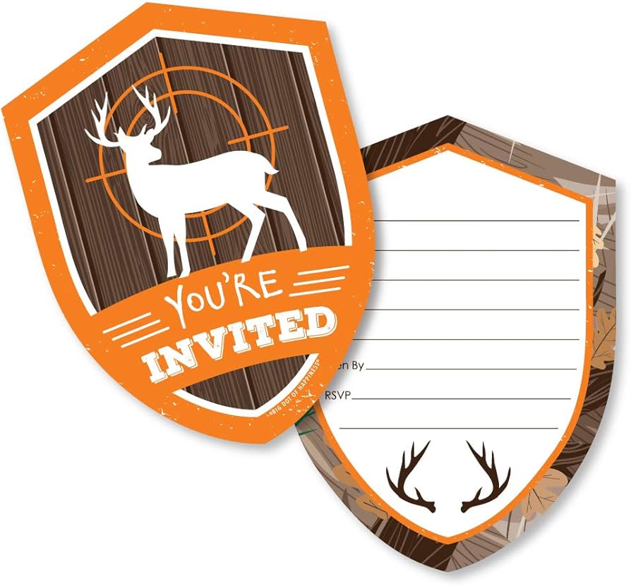 Amazon.com : Big Dot of Happiness Gone Hunting - Shaped Fill-In - Deer Hunting Camo Baby Shower or Birthday Party Invitation Cards with Envelopes - Set of 12 : Home & Kitchen