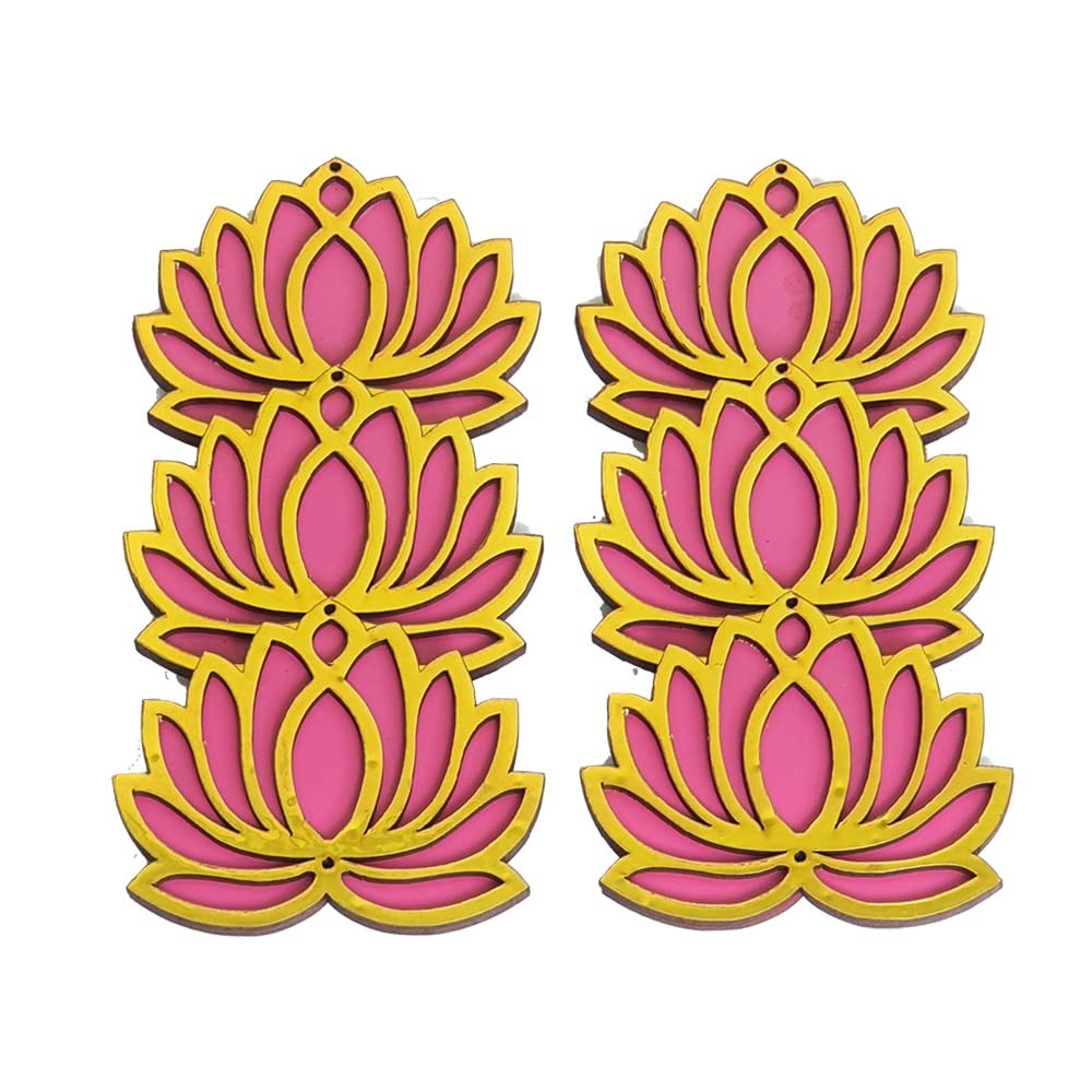 Buy Gift Jaipur Pink Golden Lotus 4 Inch Set of 6 Wooden Cutout DIY