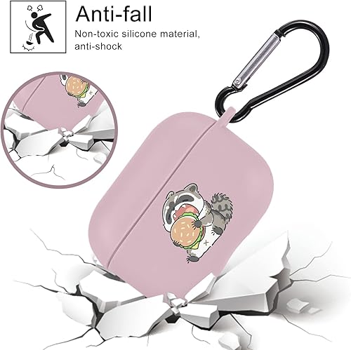 Miniatura 3 de JOYLAND Cute Eat Raccoon Funda compatible con Airpods Pro Pink Soft TPU, soporta carga inalámbrica a prueba de golpes, funda protectora para Airpods