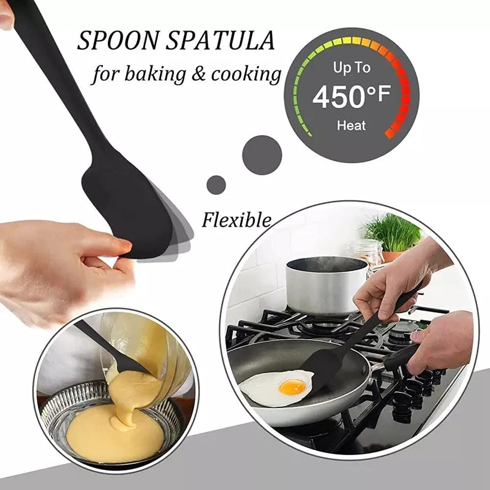 Espátula de Silicona Antiadherente para Crema, Cuchara raspadora, Cepillo de Aceite, espátulas Resistentes al Calor, Utensilios de Cocina Flexibles para Hornear (Color: Negro)