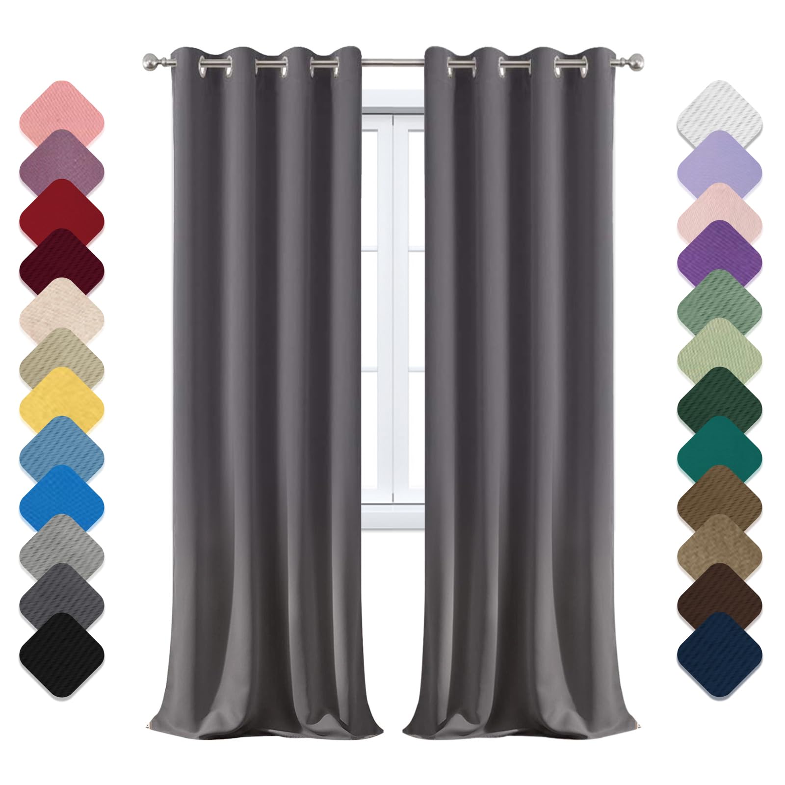 Rideau Occultant à Œillets - Isolant Thermique, 160x200cm (LxH) - Opaque, Phonique pour Chambre, Salon, Balcon - Gris Foncé