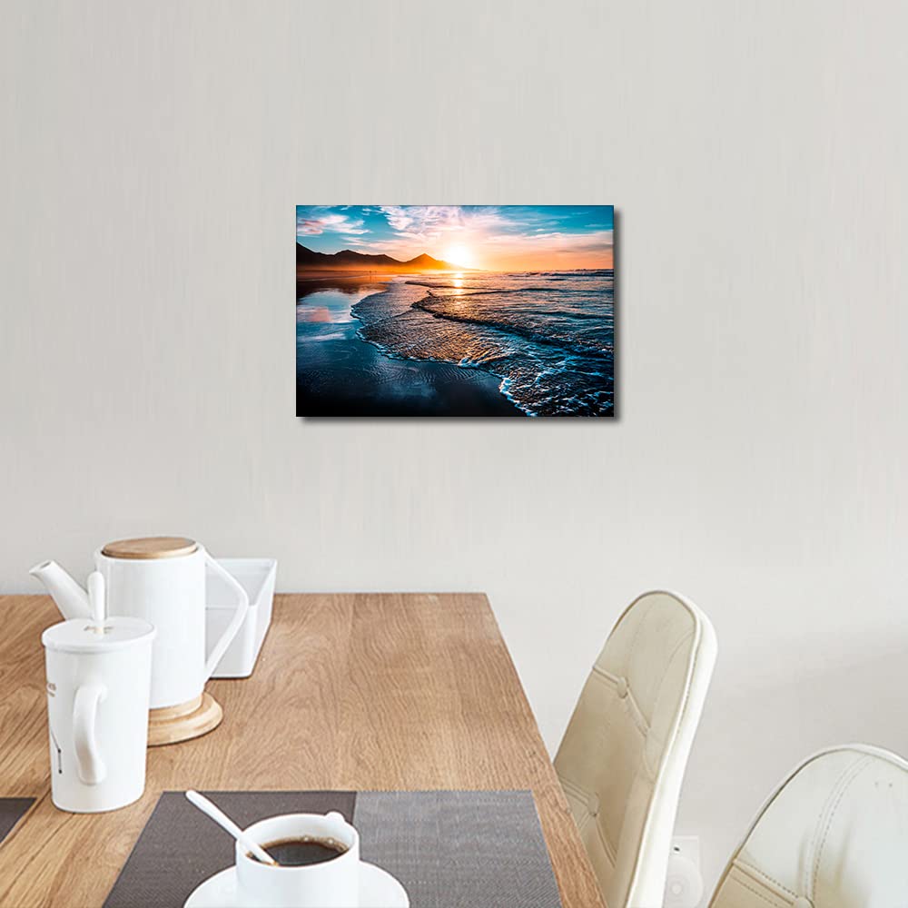 TISHIRON Canvas Wall Art Ocean Beach Framed Painting Decor for Living Room Bedroom Bathroom Wall Décor Seaside Scenery Dining Room Decorative Ready to Hang 24X16in - Image 3