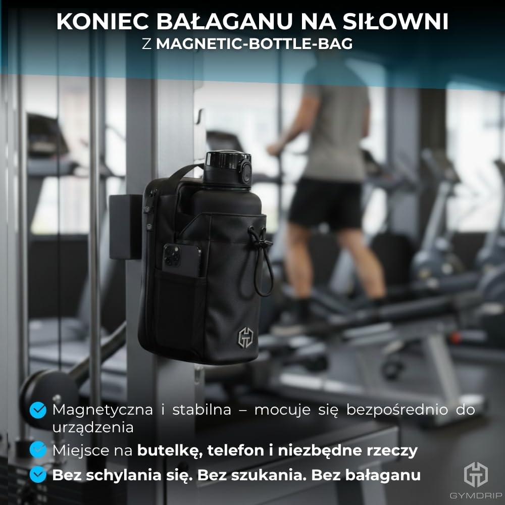 Magnetyczna torba sportowa z uchwytem na butelkę o pojemności 1,5 l, kompaktowa torba do treningu, sportu i codziennego użytku
