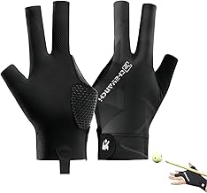 Pool Glove Left Hand, Billiards Glove, Billiard Pool Gloves for Left Hand 3 Finger, Snooker Cue Sport Glove Popular Sizes for Men & Women (Black Grey)