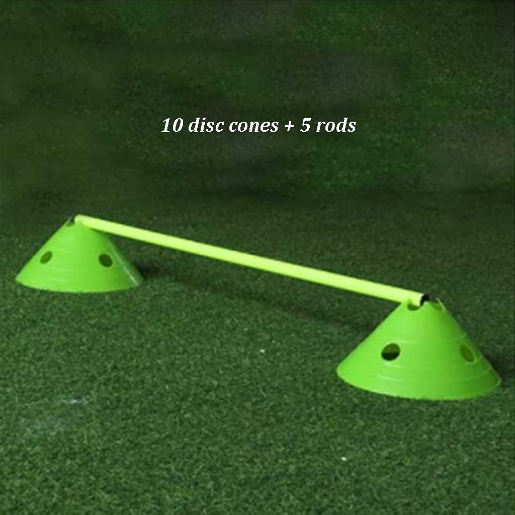 Agility Training Cone 10 Disc Cones and 5 Rods, Soft Plastic Children's Football Agility Training Equipment, Step-Resistant and Stackable (Color : Green)