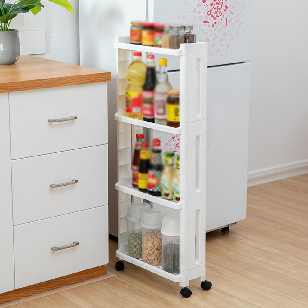 Carrello Organizzativo Mobile A 2 Livelli | Per Cucina, Bagno, Ufficio, Con Ruote, Colore Bianco