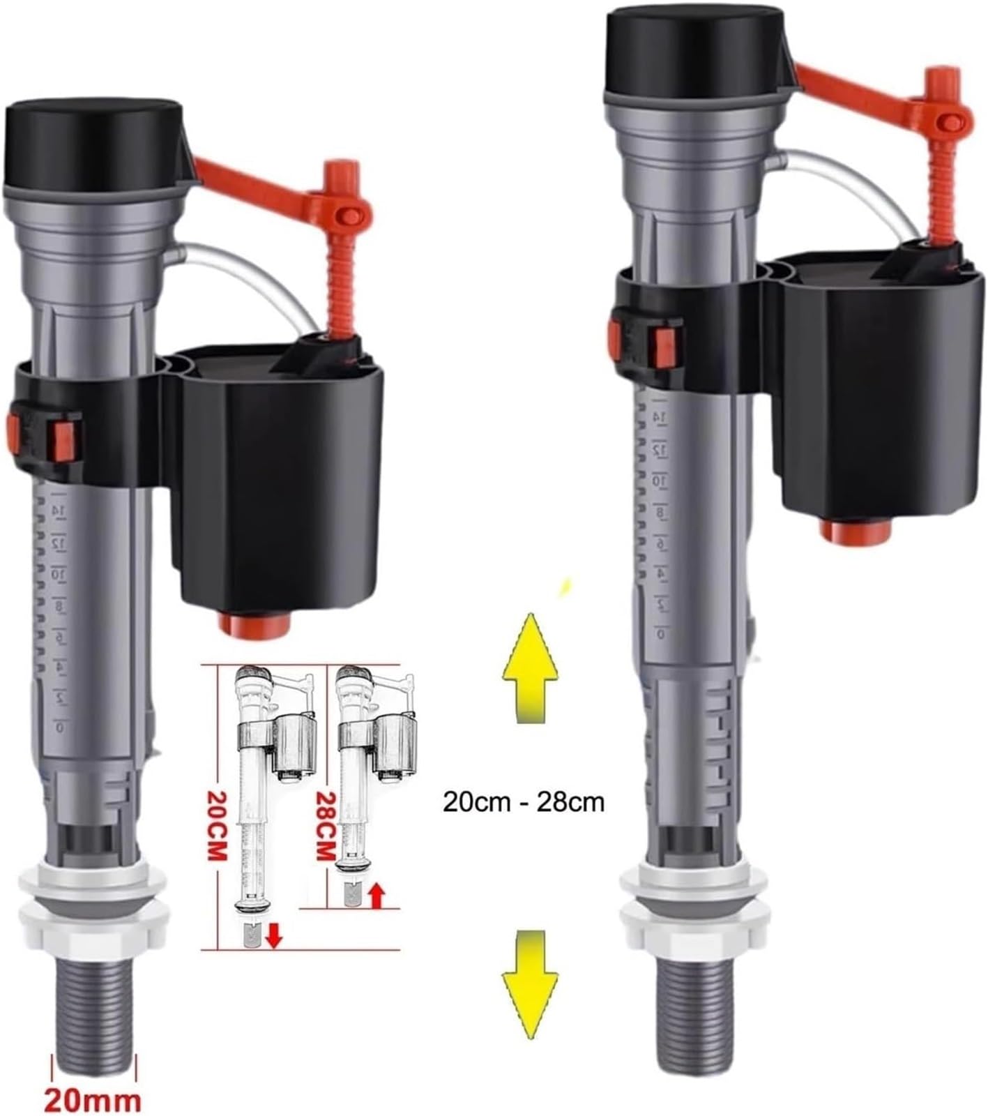Piezas de Tanque de Inodoro Cisterna Válvula de llenado Botón de Descarga, 1 Pieza Longitud de Entrada de Agua Retráctil General Una Pieza Accesorios divididos(29-35cm Kit)