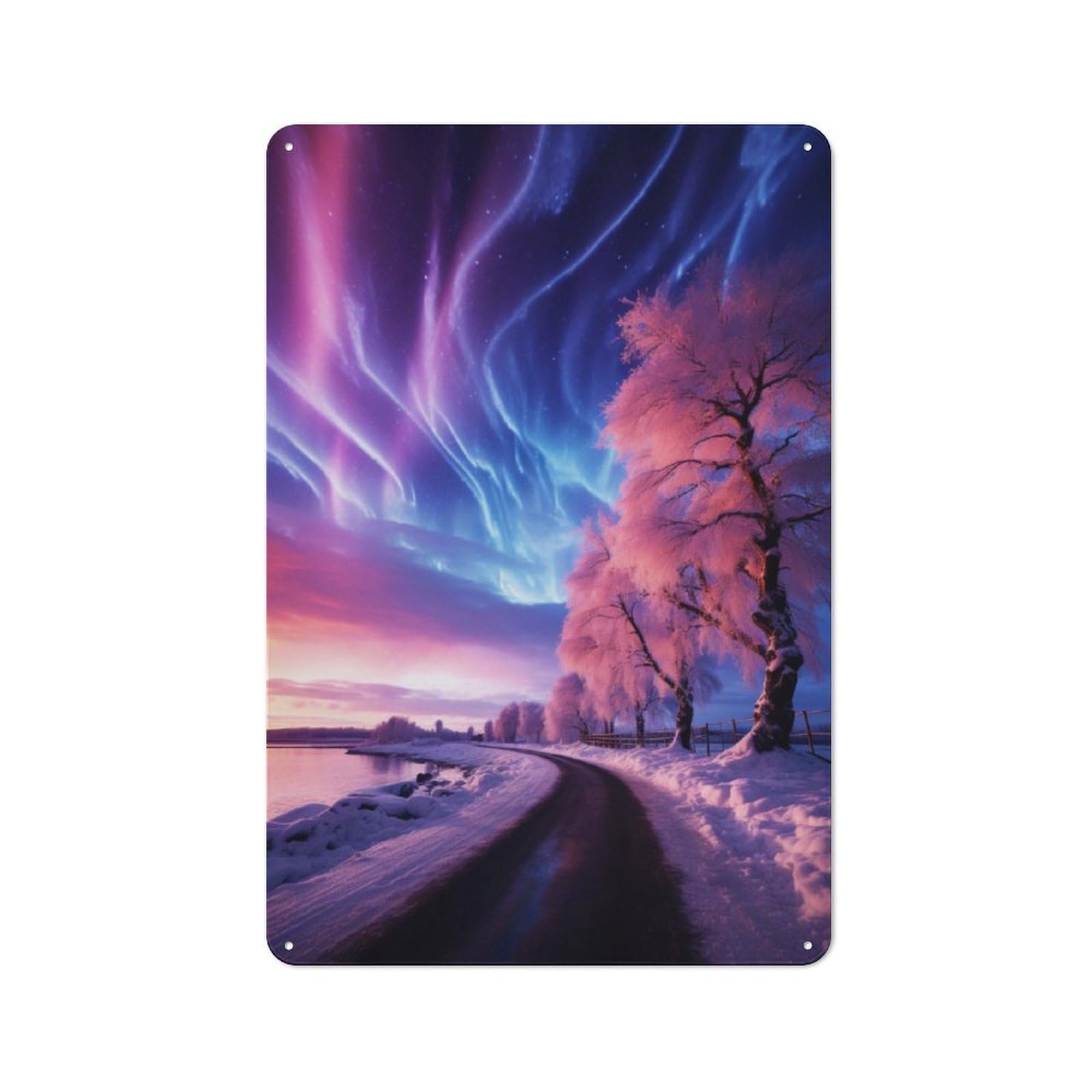 Junmoney Northern Lights And Trees 30X20cm Retro Metal Sign With For Café Or Restaurant, For Collectors Decorating Cafés And Restaurants