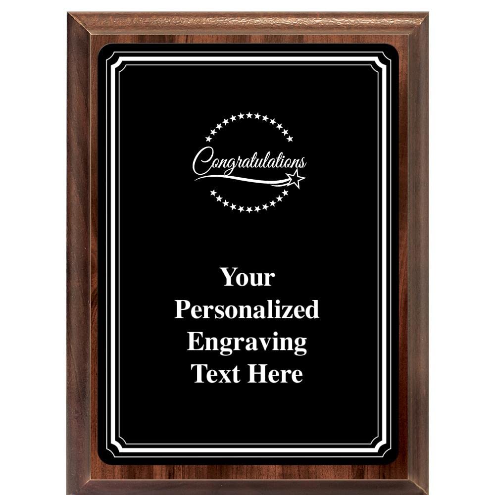 Crown Awards 7"X9" Black Metal Plate Congratulations Plaque, Personalized Congratulations Wood Plaque Award with Your Text Black Plate Prime