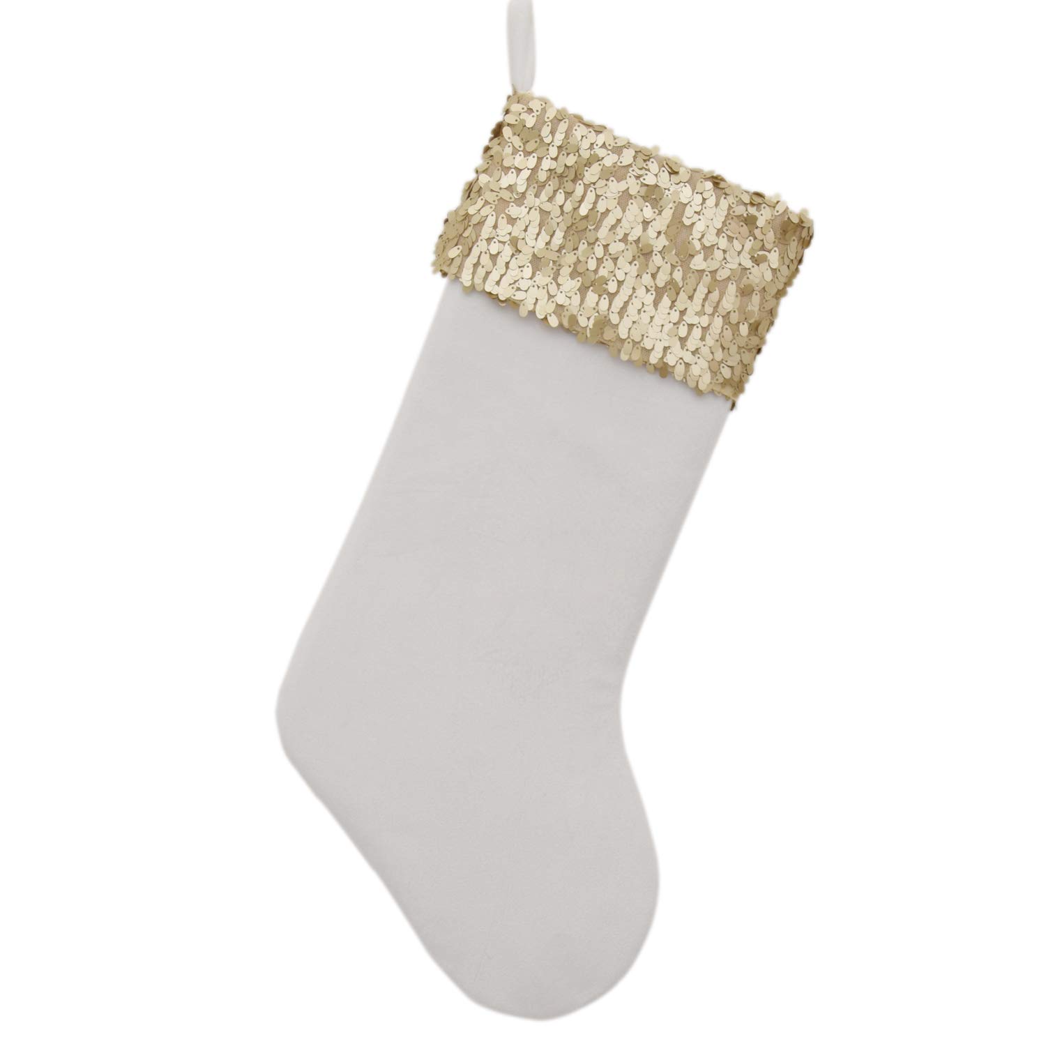 Gireshome White Velvet Body,Gold Sequin Blingbling Glitter Cuff,Christmas Stocking Xmas Tree Decor Festival Party Ornament 10