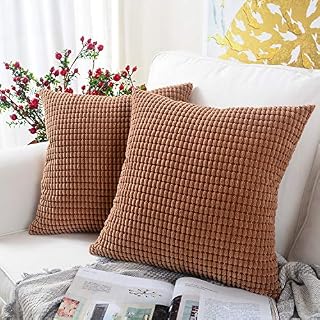 MERNETTE Pack of 2, Corduroy Soft Decorative Square Throw Pillow Cover Cushion Covers Pillowcase, Home Decor Decorations For Sofa Couch Bed Chair 18x18 Inch/45x45 cm (Granules Brown)