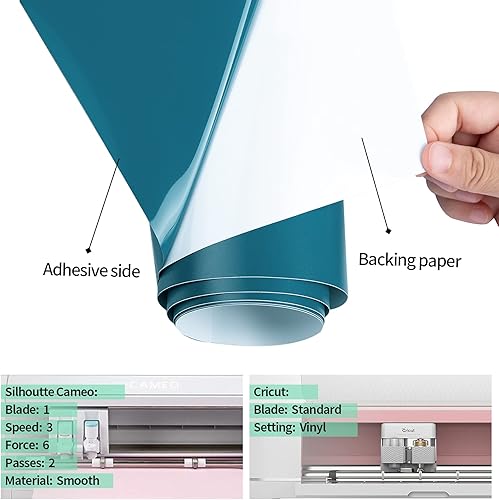 Miniatura 3 de Gatichetta Rollo de vinilo autoadhesivo permanente para manualidades, de 12 pulgadas x 10 pies, para Cricut, Silhouette y Cameo, aguamarina mate