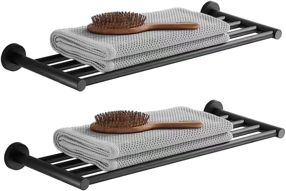 20 Inch Bathroom Towel Rack, Hotel Style Towel Racks for Bathroom Wall Mounted, Modern Towel Bar Rack, 2-Tier Towel Shelves, Black