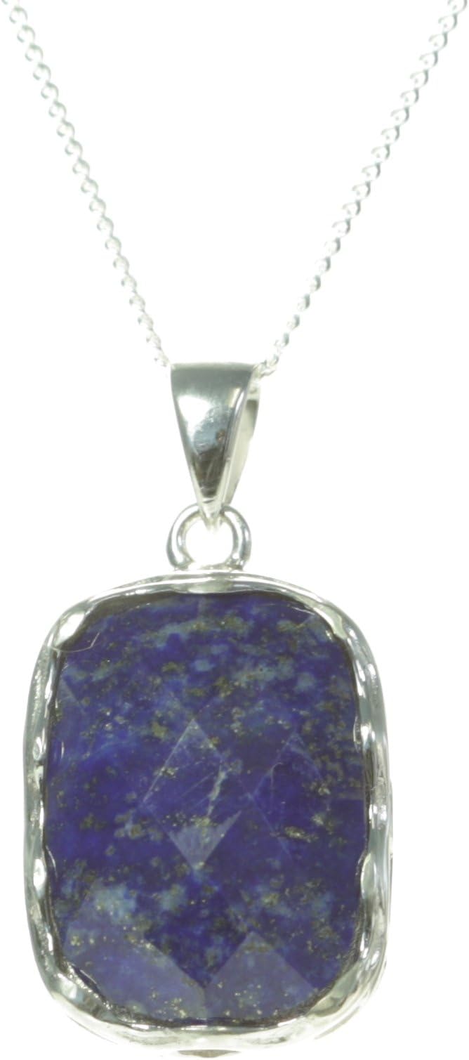 Contemporary 925 Sterling Silver Women Pendant + Chain with Lapis Lazuli - 27mm15mm, 5 Grams