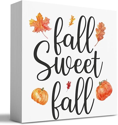 HTBIG Letrero de madera de otoño, decoración de escritorio, 5.1 x 5.1 pulgadas, letrero de madera de otoño de calabaza para decoración de bandeja